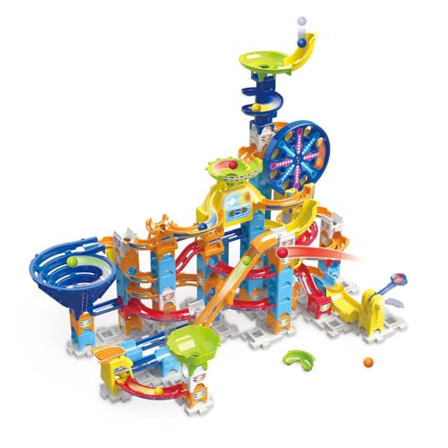 VTech - Marble Rush Ultimate Set Electronic XL200E – Riesige Kugelbahn zum Bauen, 127 Teile und 10 Kugeln – elektronisches Bauspiel – Geschenk für Kinder ab 4 Jahren – Inhalt in Französisch