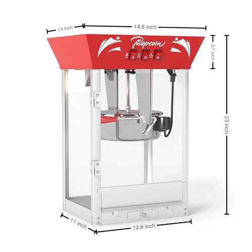 Image of Large Commercial Popcorn Machine: 12 Oz Popcorn Maker with 3-Switch Control Movie Theater Style Makes Up to 48 Cups for Home Party Office, Red