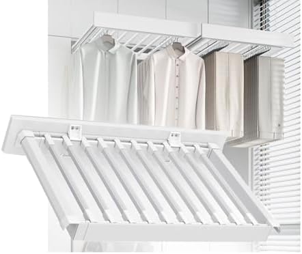 Adjustable Wall-Mounted Drying Rack - Space-Saving Invisible Clothes Hanger, Mobile Pull-Out Pants Organizer for Washing Machine, Extends 30-32 inches, Silent and Efficient