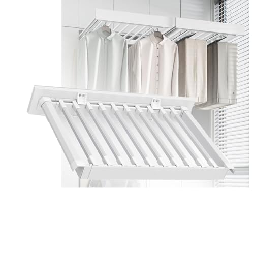 Cintres et étendoir à pantalons coulissant avec gain de place pour buanderie