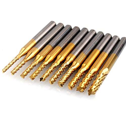CBRIGHT 10 Stück Schaftfräser CNC-Fräser-Bits, 1/8 Zoll Schaft Fräswerkzeug Gravur Fräser Schaftfräser, 1,5–3,175 mm Titanbeschichtung CNC-Fräser-Bits