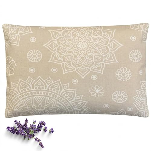 Saco Semillas Microondas Cervical Térmico de Trigo y Lavanda con Funda Lavable 19x25cm – Bolsa Cojín con Aroma Calor y Frío Multiusos Saquito Pies Calienta Camas y Lumbar (Mandala Beige, 19x25)