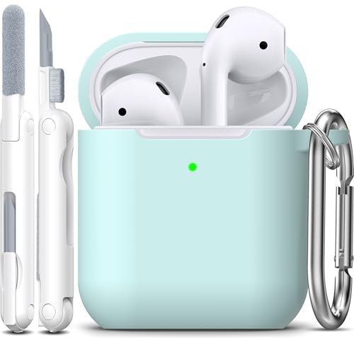 Image of AirPods Case Cover with Keychain, Full Protective Silicone AirPods Accessories Skin Cover for Women Girl with Apple AirPods Wireless Charging Case,Front LED Visible-Turquoise