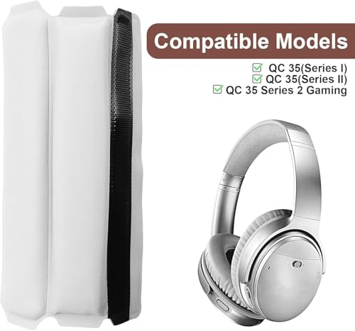 Almohadilla de reemplazo para diadema QC35, compatible con auriculares Bose QuietComfort QC35 y QC35 II, cuero sintético suave y acabado plateado en la parte superior de la diadema miniatura 2