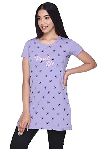 Image of Plush Women's Long Printed Cotton Round Neck Half Sleeve T-Shirt /Tshirts (DPL-PT-001)