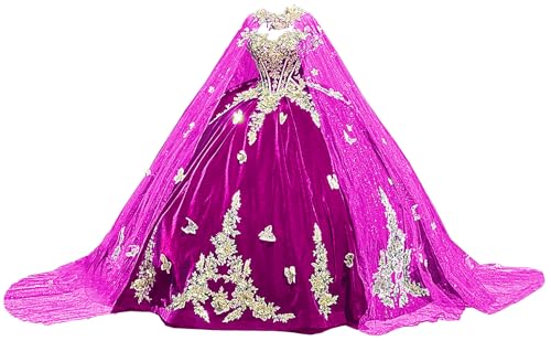 Puffy Quinceanera Dresses with Cape Sparkly Butterfly Ball Gown Elegant Sweet 16 Dress SE006