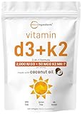 Micro Ingredients Vitamin D3 2,000 IU + K2 MK-7 50 mcg, 300 Softgels | Virgin Coconut Oil | 2-in-1 Bone, Immune & Heart Support | Easy to Swallow, Non-GMO