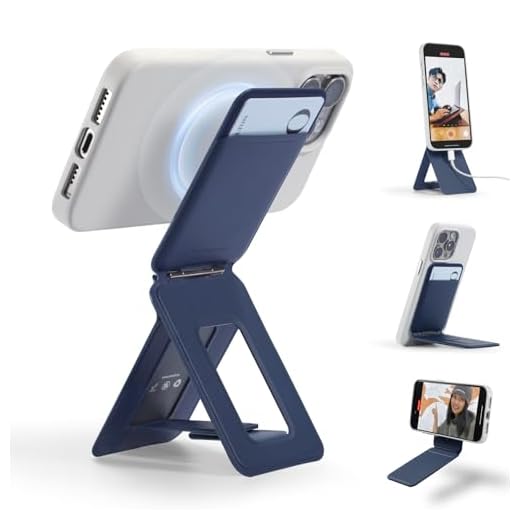 MOFT Phone Tripod Wallet for iPhone, Mulit-Angles, Lightweight & Portable Phone Stand, MOVAS Vegan Leather Magnetic Wallet, Strong Magnets, NFC Card Holder,Travel Essential, Navy Blue (With Card Slot)