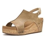 PARTY Women's Wedge Sandals With Buckle Ankle Strap for Dressy Summer, Kally-Taupe PU-6