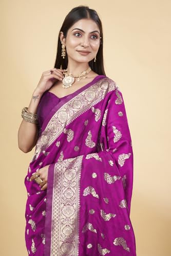 Image of Shasmi Women's Banarasi Saree Pure Kanjivaram Silk Saree Soft new ladies 2025 Design Wear Pattu Sarees Party Sari collections With Blouse Piece for Wedding sadi (PARI-188)