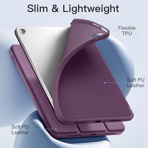 Image of Akkerds Compatible with iPad (A16) 11th Generation Case 11 Inch 2025, for iPad 10th Generation Case 10.9 Inch 2022 with Pencil Holder,Slim Trifold Stand Protective Cover with Soft TPU Back,BerryPurple