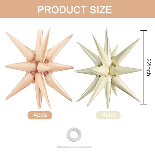Image of TONIFUL 8 Pcs Cream White Caramel Explosion Foil Star Balloons Party Decor | 22 Inch Large Mylar Star Balloon for Fall Party Decor Boho Birthday Wedding Bridal Shower Neutral Baby Shower Engagement