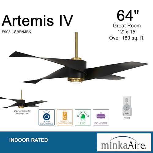 Minka-Aire F903L-SBR/MBK Artemis IV 64" Ceiling Fan with LED Light & Remote Control, Soft Brass thumbnail 11