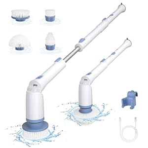 Electric Spin Scrubber Power Shower Scrubber with Adjustable Extension Arm and 4 Replaceable Brush Heads Electric Bathroom Scrubber 2 Speeds Mode 1.5H Long Time Cleaning for Tile&Multi-Floor T800