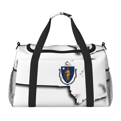 Massachusetts State Flag Map print Travel Duffle Bag Gym Bag for Women,Puffer Tote Bag,Weekender Overnight Bag Organizer
