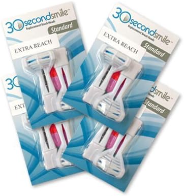 30 Second Smile - Extra Reach Standard Soft (4 Pack) Replacement Dual Heads - Reduces Plaque, Whiter Teeth, Healthier Gums, Fresher Breath - Dentist Recommended