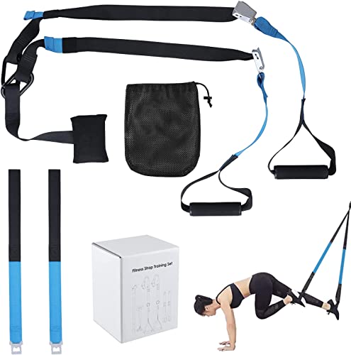 Suntric Entrenamiento en Suspensión,Suspensión de Fitness,Sling Trainer con Anclaje para Puerta y Correa de Extensión Ajustable,Color Azul Cover