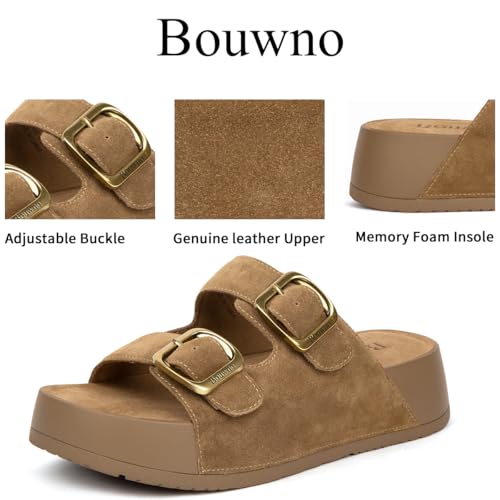 Image of Platform Sandals Women Genuine Leather Slip-on Beach Slide Buckle Comfortable Sandals with Memory Foam Soft Lining and Open Toe Low Wedges