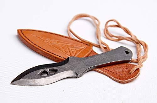 Toferner Cuchillo deportivo forjado a mano con estuche de cuero para el cuello, cuchillo deportivo vintage con funda, hoja endurecida, artesanía