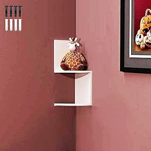 Image of Zigzag Wall Mounted Corner Shelf Made of Engineered Wood a Book Rack, a Wall Decoration for The Home, Living Room, Bedroom, Workplace, and a Kitchen Shelf (White) | 2 Tier |
