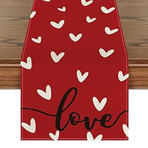 Artoid Mode Red Love Valentine’s Day Table Runner, Seasonal Anniversary Kitchen Dining Table Decoration for Indoor Home Party 13×72 Inch
