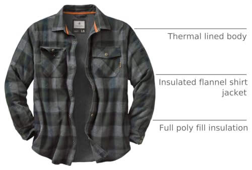 Image of Legendary Whitetails Mens Thermal Lined Shirt Jacket Plaid Flannel Polyfill Insulated Shacket