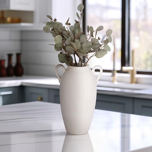 Textured Jug Tall Floor Vase – Ceramic Stoneware Decorative Vases for Home Decor – Modern Centerpiece for Living Room, Bedroom, Office, Table & Floor Display – 16", White