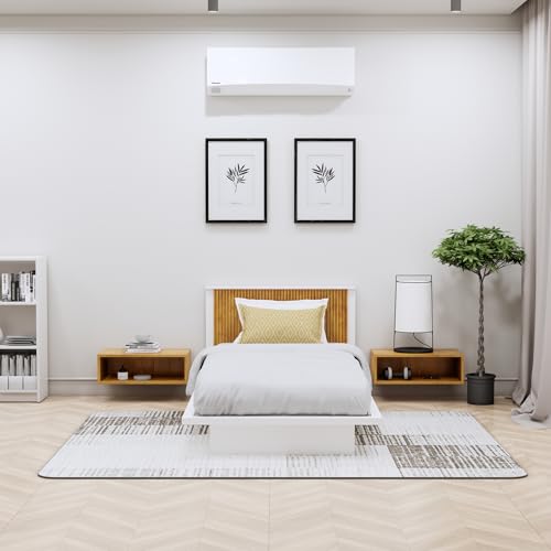 Image of Bniture Modern Low Height Single Size Bed Without Storage | Engineered Wood Platform Beds Headboard | King Size Wooden Cot Double Bed for Bedroom 3 Year Warranty (Frosty White & Giant Wood)