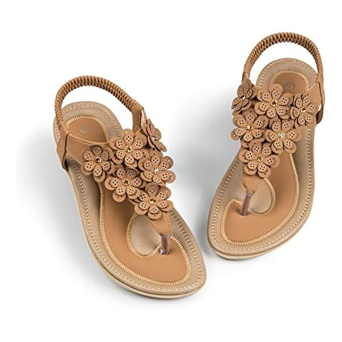 Dazarve Women's Thong Flat Sandals Black T-Strap Flowers Dressy Wedding Sandals for Women Bohemian Casual Summer Beach Cruise Sandals Open Toe Elastic Ankle Strap Slip On Sandal Cover