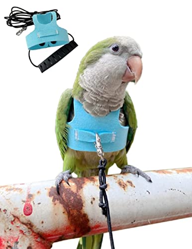 FORZENA Bird Flight Harness Vest Parrot Flight Suit with Leash for Parakeets Cockatiels Conures Budgies, Bird Flying Clothes with Rope and Handle for Outdoor Activities Training (L,Blue)