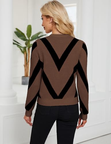 Image of Libsorge Womens Dressy Casual Color Block Striped Sweater Fall 2025 Trendy Outfits Lightweight Ribbed Knit Pullover Top
