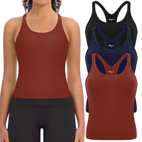 Missclub 3 Pack Tank Tops for Women with Built in Bras Padded Workout Tops
