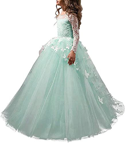 Aibaowedding Jolie robe de bal brodée à manches longues pour fille - Pour fête d'anniversaire ou de princesse., Vert menthe., 2 ans Cover
