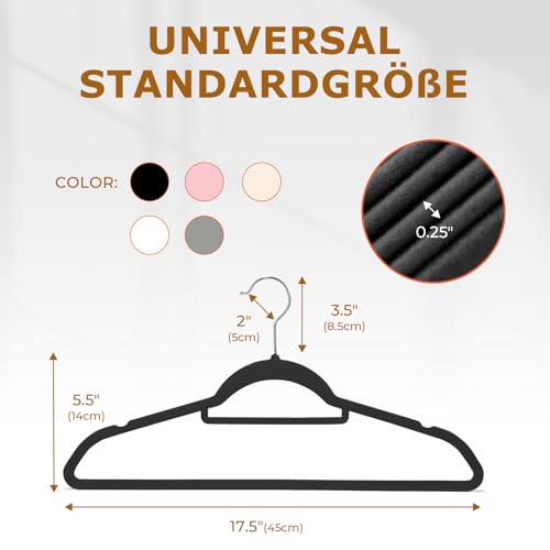 HOUSE DAY Kleiderbügel Samt, 20er Set, Premium Bügel, Kleiderbügel Platzsparend und rutschfest Samtbügel mit 360° drehbarer Haken für Hemden, Anzüge, Pullover, Hosen, Schwarz
