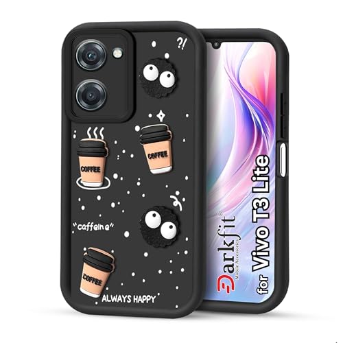 Image of Back Case Cover Compatible with Vivo T3 Lite 5G | Cute Fun Cartoon Ball 3D Coffee Silicone Case | Body Protection | Camera Protection | Shock Proof | Color Black | Pack of 1