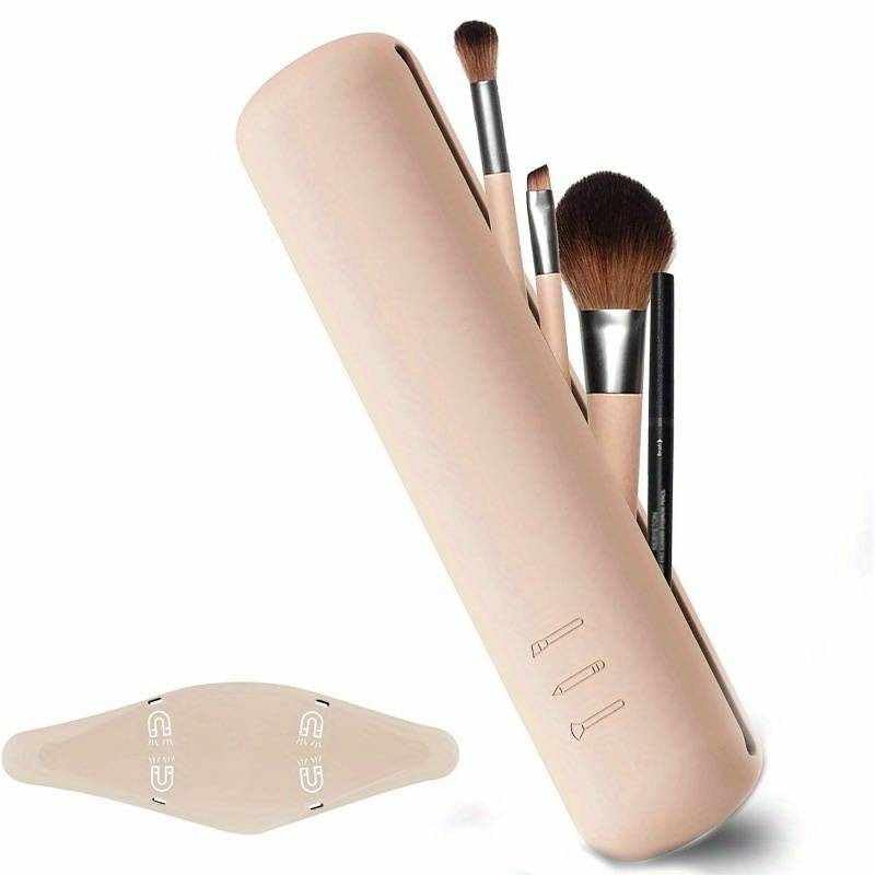 Estuche para brochas de maquillaje, Funda para brochas, Estuche para pinceles de maquillaje, Organizador de brochas, Porta brochas, Estuche de silicona para brochas, Imantado, Caqui