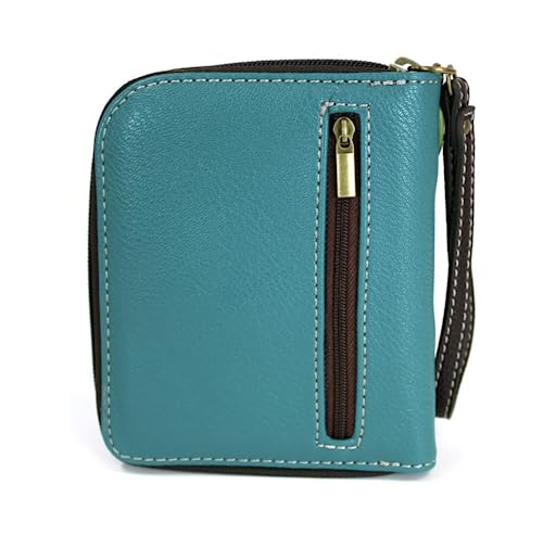 Image of CHALA Zip Around Wallet, Wristlet, 8 Credit Card Slots, Sturdy Pu Leather - Frog - Turquoise
