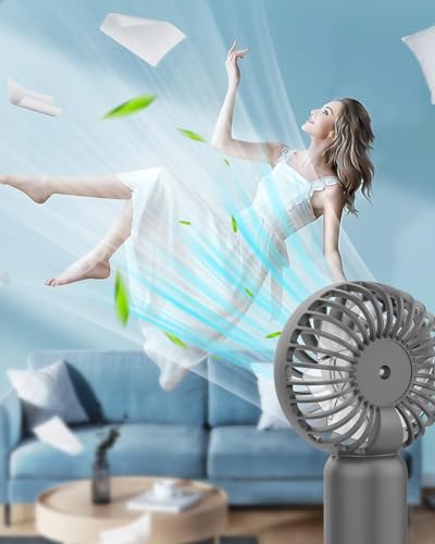 Image of TEKCOOL Portable Mini Fan - Rechargeable Hand Fan with 3 Adjustable Speeds, 2000mAh Battery, Lightweight Design, Low Noise, and Easy Portability for Indoor and Outdoor Use (Grey)