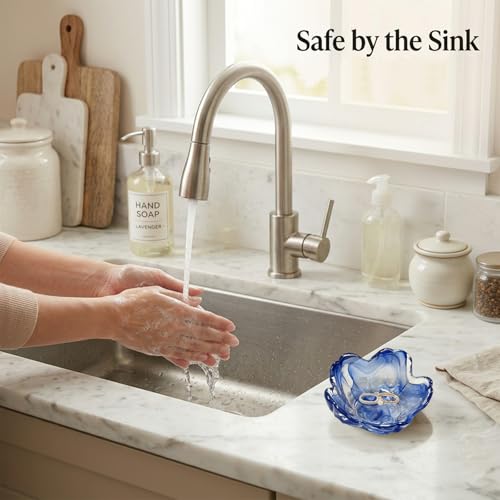 Image of Gifts for Women Flower Jewelry Dish Ring Holder Dish Jewelry Tray Bathroom Vanity Organizer Blue Room Decor Aesthetic Nightstand Bedroom Decor Trinket Dish Small Friendship Wedding Birthday Gifts