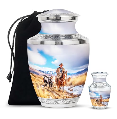Image of Cowboys Urn Decorative Urns 1 Large & 1 Small | Funeral Cremation Urns, Ashes Urn Human Remains