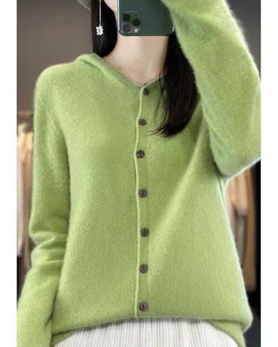 Image of Cashmere Sweaters for Women Button Down V Neck Hooded Cardigan Casual Loose Long Sleeve Soft Knit Pullover Tops