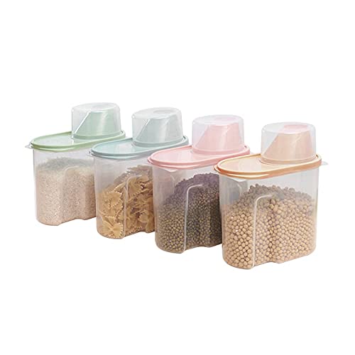 Youyijia 4PCS Cereal Storage Containers 1.9L Airtight Food Storage Container with Spout for Kitchen Plastic Dry Food Dispenser Containers with Measuring Cup for Cereals Rice Pet Food Dry Food (1.9L)