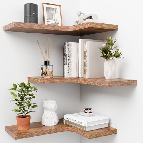 Homagle Etagere Murale en Bois Etagere D’Angle Suspendue Etagere d’AngleÉtagère d’Angle en Forme L Barre Etagere Angle pour Salon Chambre Salle De Bain Couloir...
