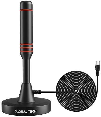 GLOBAL TECH High Gain Freeview TV Aerial - Portable Indoor/Outdoor Digital TV Aerial HD TV Antenna for USB TV Tuner/DVB-T2 Television/SD/4K 1080P - with Magnetic Base & 9.8ft Coax Cable GLOBAL TECH High Gain Freeview TV Aerial - Portable Indoor/Outdoor Digital TV Aerial HD TV Antenna for USB TV Tuner/DVB-T2 Television/SD/4K 1080P - with Magnetic Base & 9.8ft Coax Cable