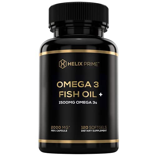 Fish Oil Omega 3 Supplements with EPA DHA 120 Softgels Natural Lemon Flavor HELIX PRIME Burpless Fish Oil Supplement with Omega 3 1500mg Support Heart Health Joints Eyes Brain Skin Health Made in USA