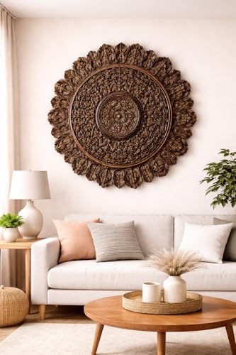 Image of Decor Delights Wall panel Floral MDF Wall Decoration Panel, Hanging Wood Carving Wall Decoration Panel for Living Room, Bedroom, Hallway, Office Wooden Wall Hanging Plaque, Wood Carving (3D Brown)