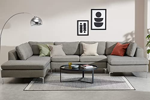 Image of Smith U Shape 7 Seater Corner LHS Fabric Sofa Set in Light Grey Color for Living Room, Couch Sofa for Living Room, Seven Seater Sofa