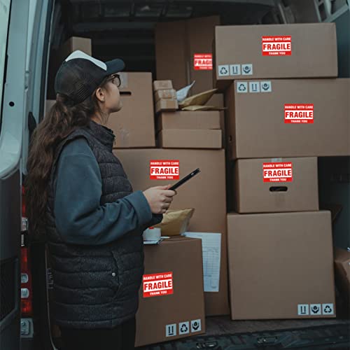 LabelMore Fragile Stickers for Shipping 2"x 3" Fragile Hand with Care Thank You Warning Labels for Shipping and Packing Permanent Adhesive 500 Labels (1 Roll) image 3