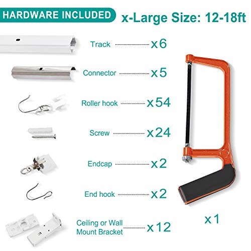 Chadmade Ceiling Track Kit With Hooks, Wall Mount Curtain Track,X-Large Size For Space 12Ft - 18Ft Wide, Work With Grommet And Pinch Pleated Curtain #TOP5