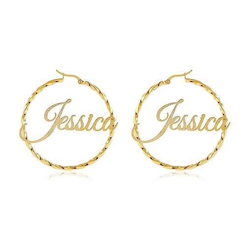 Frosted Hoop Name Earrings Personalized, Custom Hoop Earrings For Women, Personalized Earrings With Name, Custom Hoop Name Earrings For Great Gift #TOP15